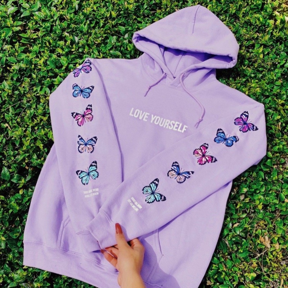 Love Yourself Broken Butterfly Hoodie - Purple
